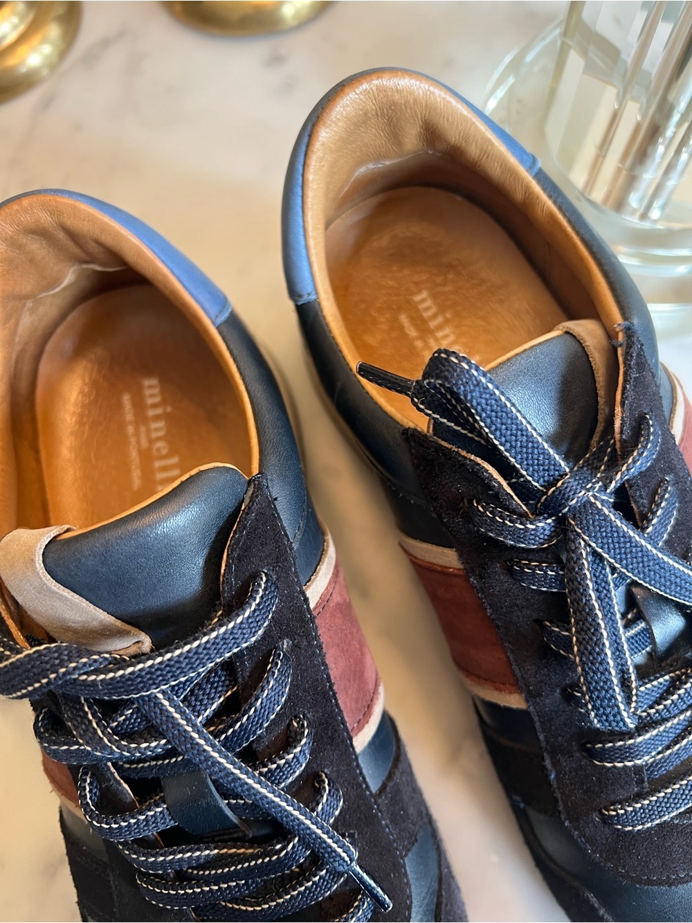 Minelli Navy and Burgundy Leather & Suede Lace-Up Sneakers Size 43 - Picture 8 of 8